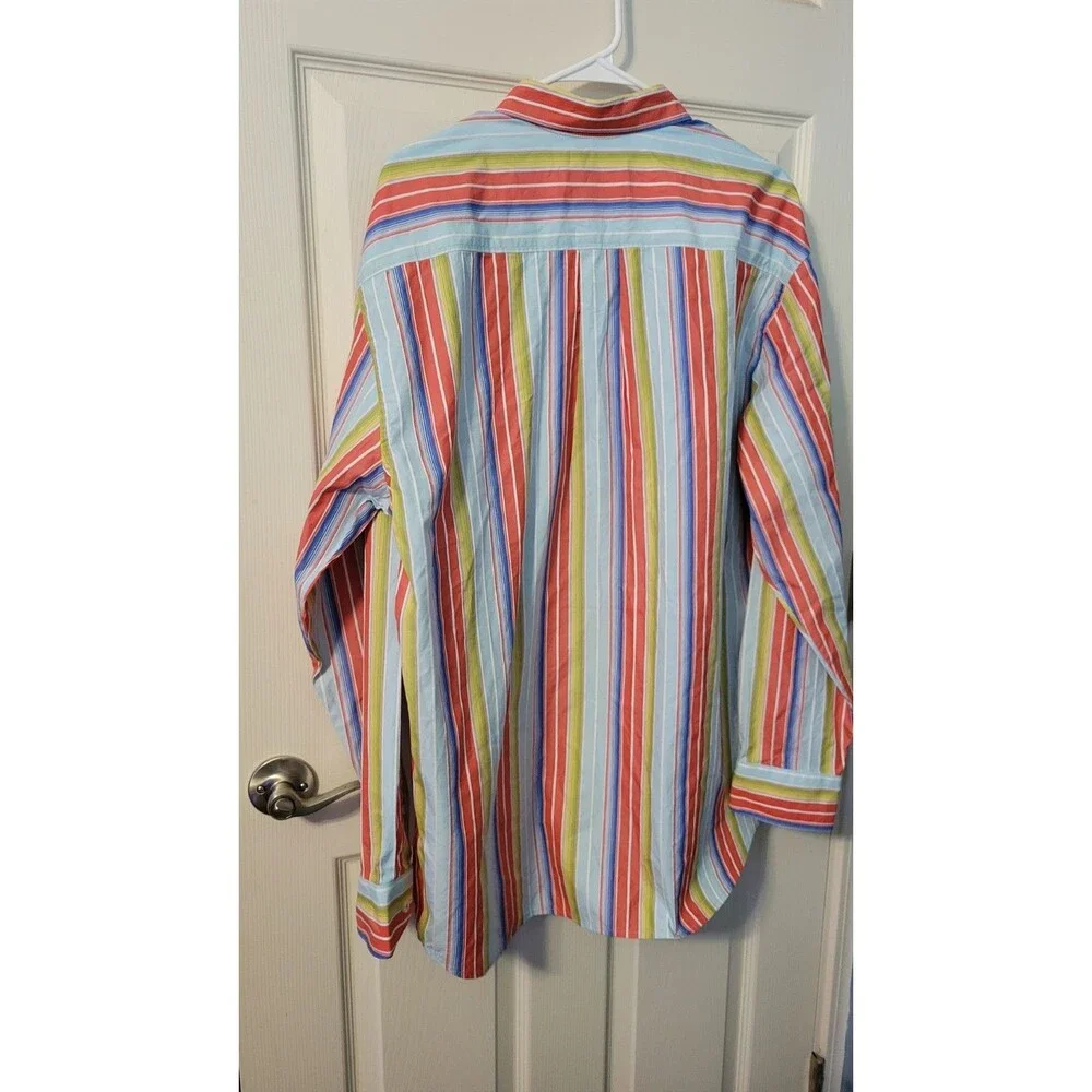 Tommy Bahama Cotton Silk Striped Button Down Shirt Men's XL Long Sleeve Beach